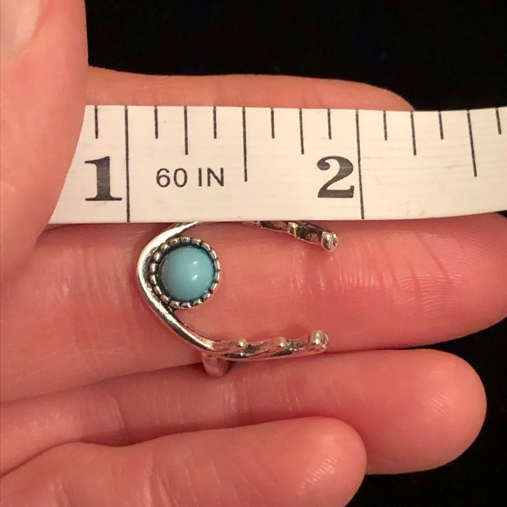 Silver Tone Deer Antler Turquoise Ring